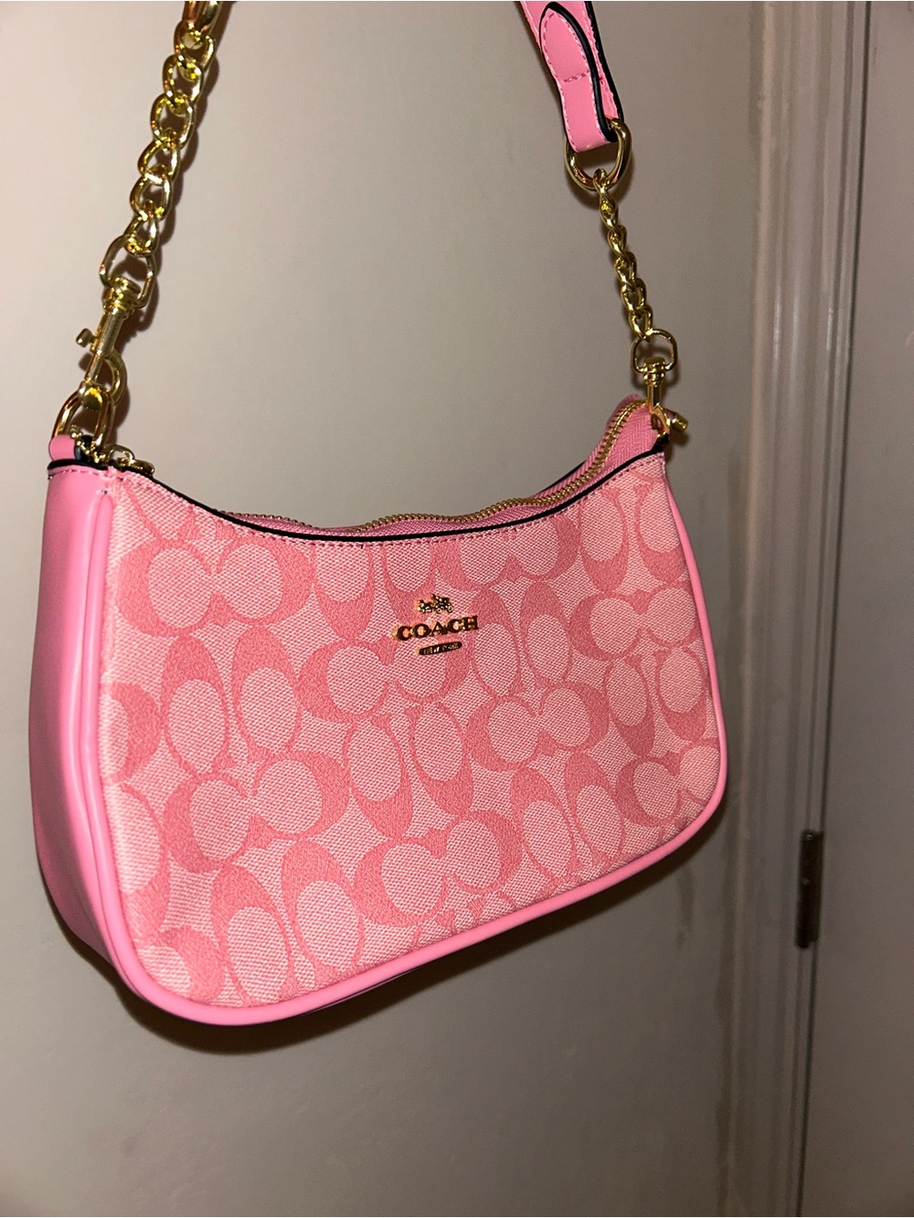 Coach Pink Signature Canvas Shoulder Bag